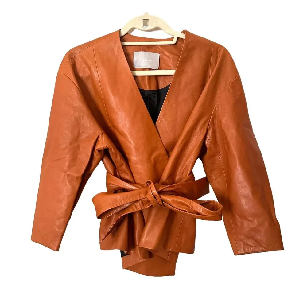 JASON WU‎ Belted Leather Jacket NWOT Sz 4